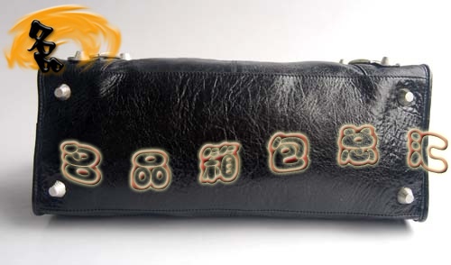 084324A 一比一品質 巴黎世家新款羊皮銀釘手提包 Balenciaga機車包 黑色