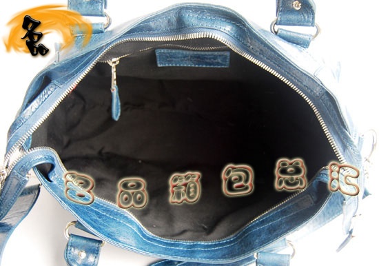 084328A Balenciaga單肩包 Balenciaga機車包 巴黎世家手提包 進口羊皮女包 深藍色