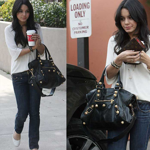 084332B Balenciaga機(jī)車包 單肩包 巴黎世家手提包 進(jìn)口羊皮大金釘時(shí)尚女包 黑色