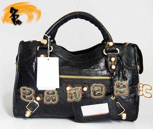 084332B Balenciaga機(jī)車包 單肩包 巴黎世家手提包 進(jìn)口羊皮大金釘時(shí)尚女包 黑色