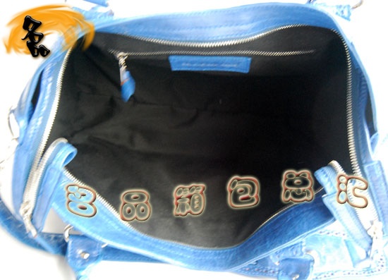 084828 1:1品質 Balenciaga機車包 女士單肩包 巴黎世家羊皮花邊皮釘手提包 藍色