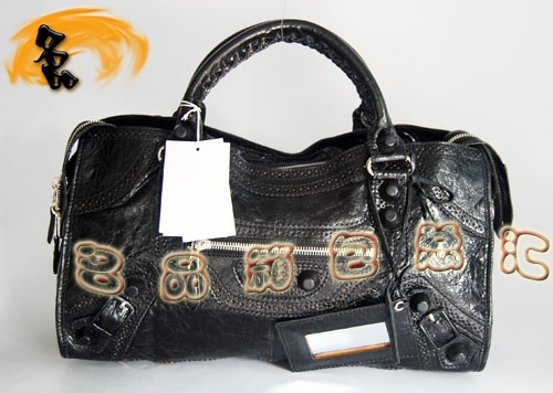 084828 1:1品質(zhì) Balenciaga機車包 女士單肩包 巴黎世家羊皮花邊皮釘手提包 黑色