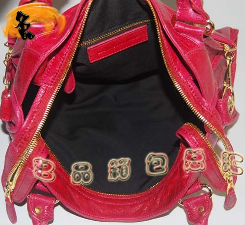 084332B Balenciaga機(jī)車包 單肩包 巴黎世家手提包 進(jìn)口羊皮大金釘時(shí)尚女包 紅色