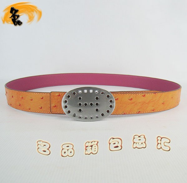 359 最新款?lèi)?ài)馬仕皮帶 Hermes皮帶 Hermes腰帶 鴕鳥(niǎo)紋桃紅配橙 銀扣3cm