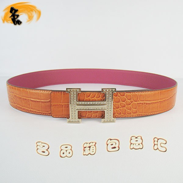 450 最新款 愛(ài)馬仕女款皮帶 Hermes皮帶 Hermes腰帶 鱷魚橙配桃紅 金扣(帶鉆)3.8cm