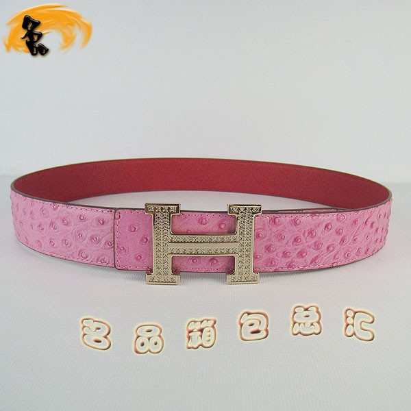 450 最新款 愛(ài)馬仕女款皮帶 Hermes皮帶 Hermes腰帶 鴕鳥(niǎo)紋桃紅配紅 金扣(帶鉆)3.8cm