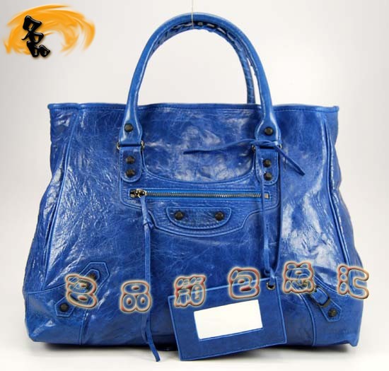 08471 Balenciaga女包 進口羊皮時尚休閑女包 手提包 巴黎世家手提包 藍色