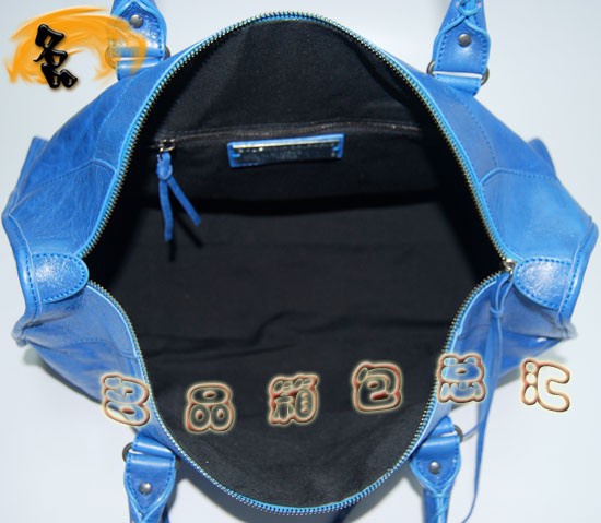 084324 Balenciaga機車包 巴黎世家手提包 單肩包 進口羊皮時尚休閑女包 藍色
