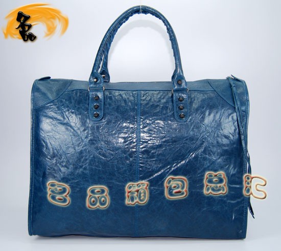 084334 Balenciaga機車包 單肩包 巴黎世家手提包 進口羊皮大金釘時尚女包 寶藍色