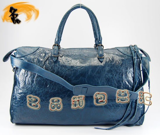 084340 Balenciaga機車包 單肩包 巴黎世家手提包 進口羊皮時尚女包 寶藍色