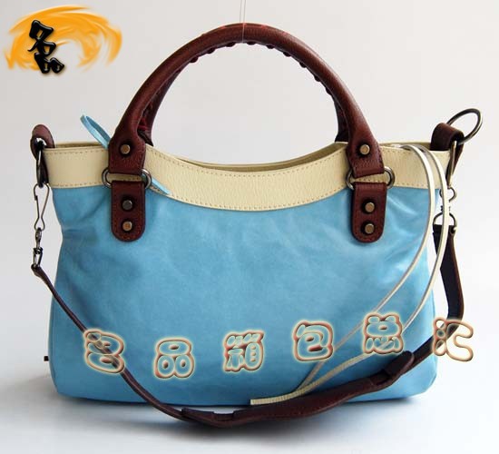 084331 Balenciaga手提包 巴黎世家女包 進(jìn)口牛皮經(jīng)典時(shí)尚女包 藍(lán)杏駝色