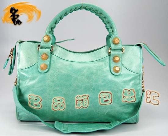 084332B Balenciaga機(jī)車(chē)包 巴黎世家單肩包 進(jìn)口牛皮時(shí)尚女包 手提包 湖水藍(lán)
