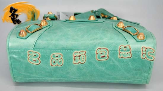 084332B Balenciaga機(jī)車(chē)包 巴黎世家單肩包 進(jìn)口牛皮時(shí)尚女包 手提包 湖水藍(lán)