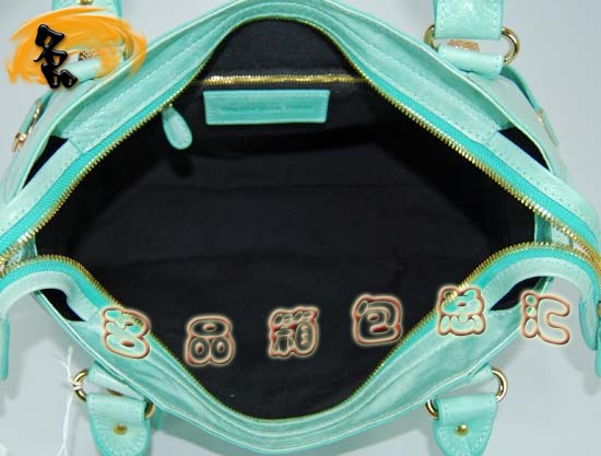 084332B Balenciaga機(jī)車(chē)包 巴黎世家單肩包 進(jìn)口牛皮時(shí)尚女包 手提包 湖水藍(lán)