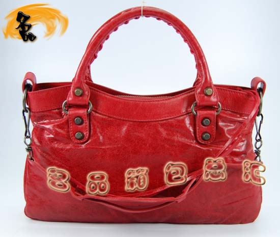 103208 巴黎世家機車包 手提包 Balenciaga單肩包 進口油皮時尚女包 紅色