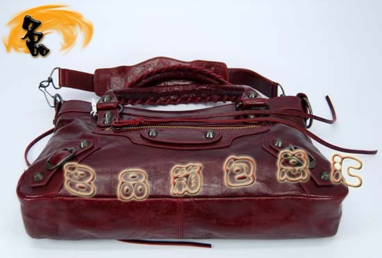 103208 巴黎世家機車包 Balenciaga單肩包 進口油皮時尚女包 手提包 酒紅色