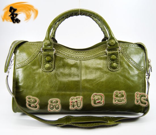 084828 Balenciaga單肩包 巴黎世家手提包 進口牛皮經典時尚女包 機車包 軍綠色