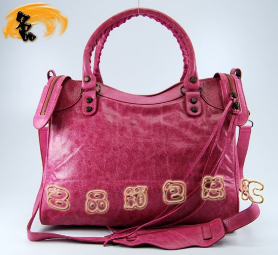 084616 Balenciaga機車包 巴黎世家單肩包 進口牛皮經典時尚女包 粉紅色