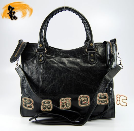 084616 巴黎世家單肩包 Balenciaga機車包 進口牛皮經典時尚女包 黑色