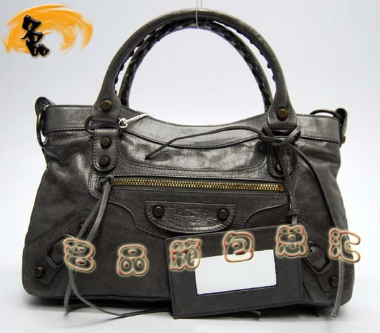 103208 巴黎世家單肩包 Balenciaga機車包 進口油皮時尚女包 手提包 深灰色