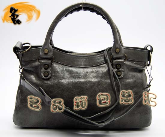 103208 巴黎世家單肩包 Balenciaga機車包 進口油皮時尚女包 手提包 深灰色
