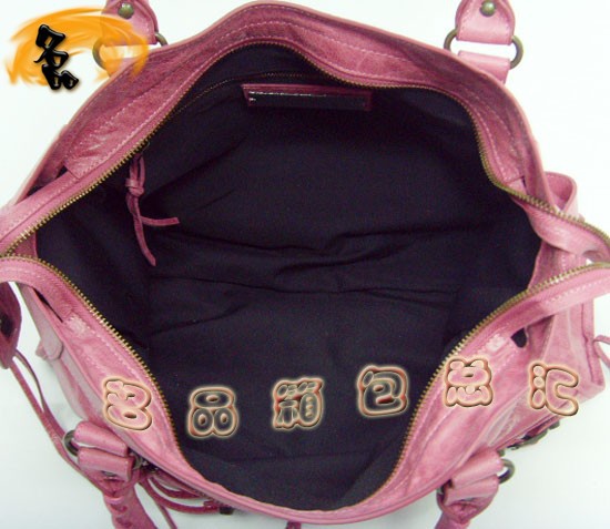 115748L 巴黎世家機車包 進口油皮時尚女包 Balenciaga單肩包 手提包 粉紅色