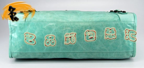 115748S 巴黎世家機車包 Balenciaga單肩包 手提包 進口油皮時尚女包 湖水藍色