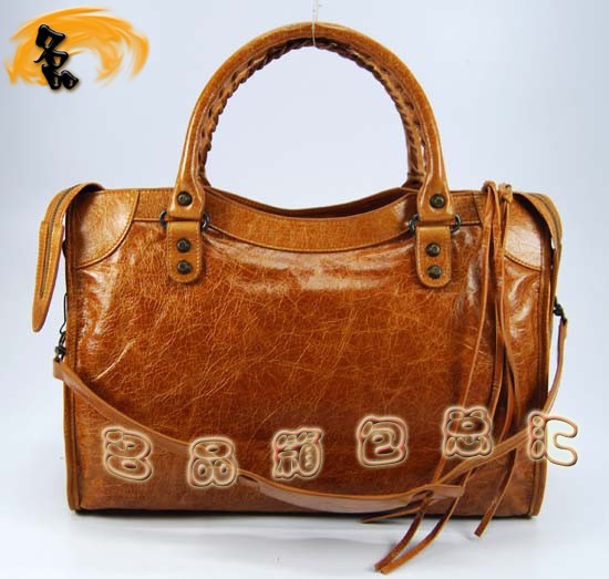 115748L 巴黎世家手提包 Balenciaga單肩包 進口油皮時尚女包 機車包 駝色