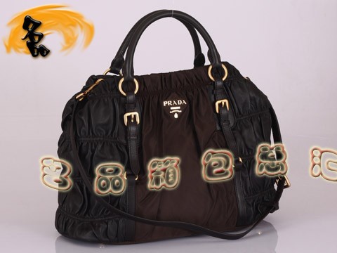 BN1793 普拉達最新款 褶皺羊皮時尚休閑女包 Prada手提包 Prada斜挎包 啡色