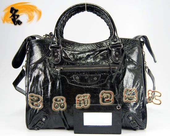 235216 巴黎世家單肩包 進口油皮時尚女包 Balenciaga機車包 手提包 黑色