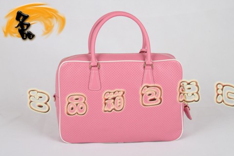 BR0094 Prada最新款 網孔牛皮女包 Prada手提包 普拉達經典款 粉紅色