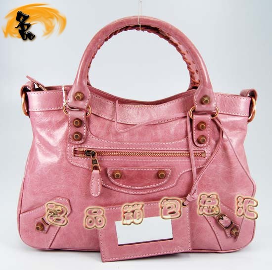 240557C 巴黎世家單肩包 進口油皮時尚女包 Balenciaga手提包 機車包 粉紅色