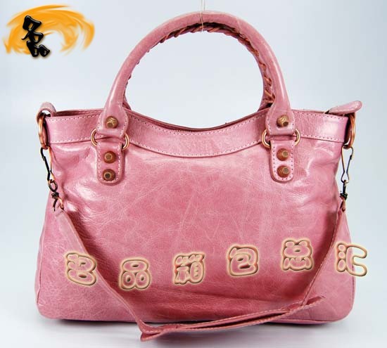 240557C 巴黎世家單肩包 進口油皮時尚女包 Balenciaga手提包 機車包 粉紅色