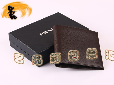2M0114 Prada錢包 新款進口十字紋牛皮錢夾 普拉達短款錢包 Prada男士錢夾 啡色