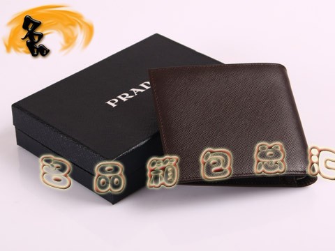 2M0114 Prada錢包 新款進口十字紋牛皮錢夾 普拉達短款錢包 Prada男士錢夾 啡色