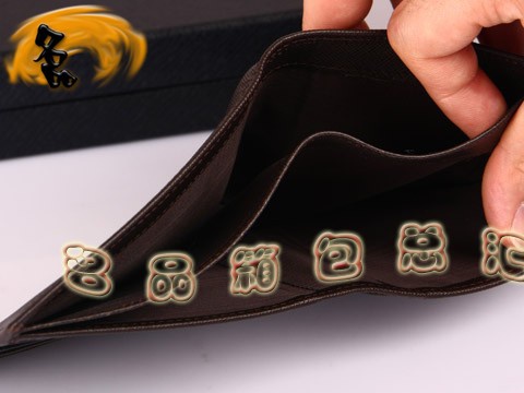 2M0114 Prada錢包 新款進口十字紋牛皮錢夾 普拉達短款錢包 Prada男士錢夾 啡色