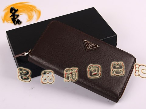 M506A Prada錢包 普拉達男士牛皮銀色拉鏈長錢夾 Prada長款錢包 Prada錢夾 啡色