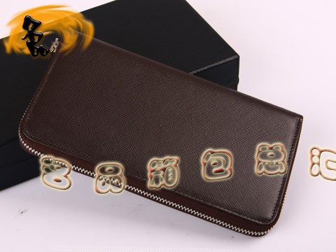 M506A Prada錢包 普拉達男士牛皮銀色拉鏈長錢夾 Prada長款錢包 Prada錢夾 啡色