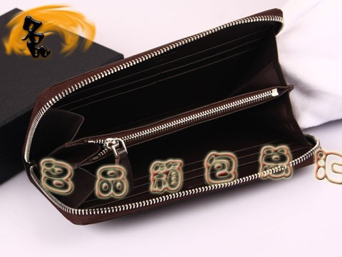 M506A Prada錢包 普拉達男士牛皮銀色拉鏈長錢夾 Prada長款錢包 Prada錢夾 啡色