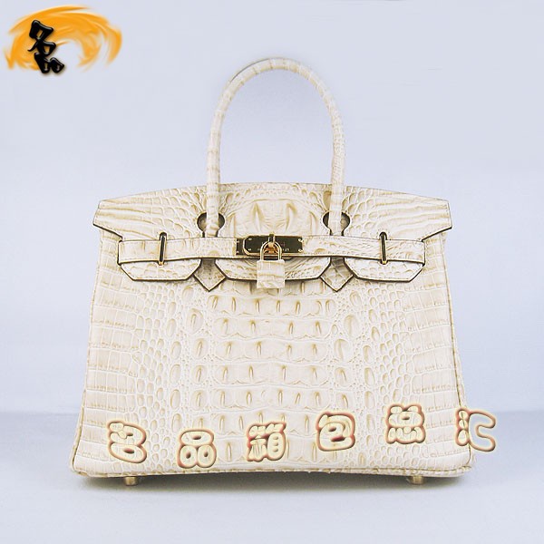 6088 愛馬仕女包 Hermes手提包 Hermes Birkin 鉑金包 鱷魚頭紋(30) 米白色金扣