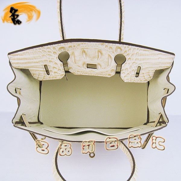 6088 愛馬仕女包 Hermes手提包 Hermes Birkin 鉑金包 鱷魚頭紋(30) 米白色金扣