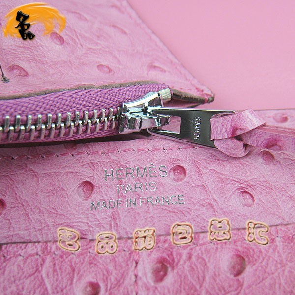 H001 Hermes錢包 愛馬仕經(jīng)典款兩折錢包 Hermes手拿包 鴕鳥紋女士錢夾 桃紅色
