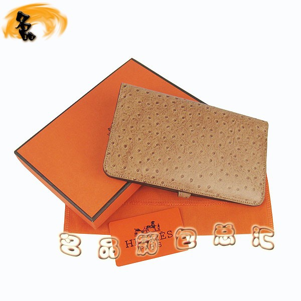 H001 Hermes錢包 愛馬仕經(jīng)典款兩折錢包 Hermes手拿包 鴕鳥紋女士錢夾 淺啡色