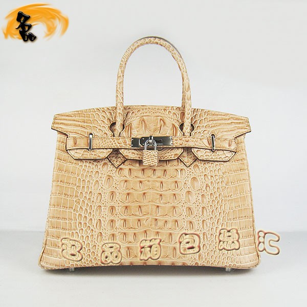 6088 愛馬仕女包 Hermes手提包 Hermes Birkin 鉑金包 鱷魚頭紋(30) 土黃色銀扣