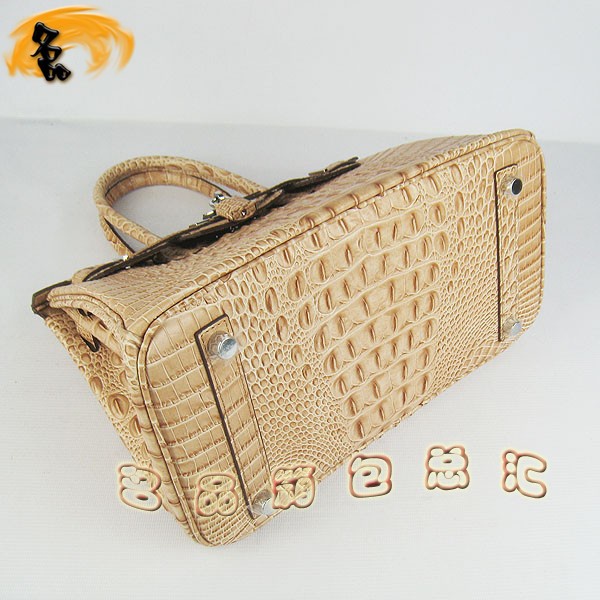 6088 愛馬仕女包 Hermes手提包 Hermes Birkin 鉑金包 鱷魚頭紋(30) 土黃色銀扣