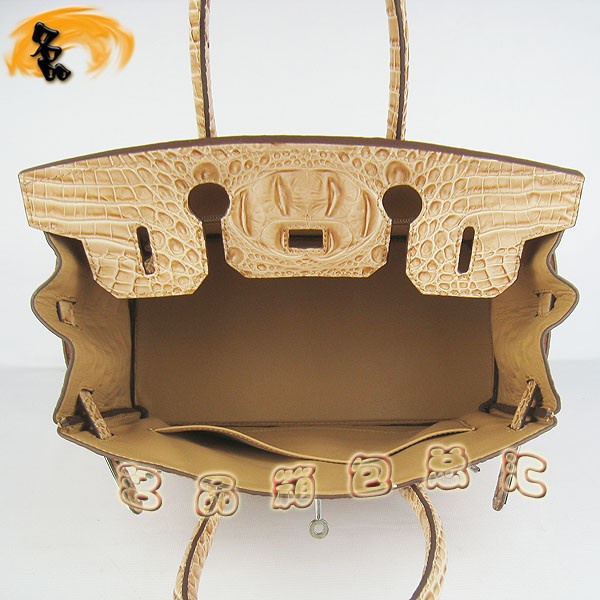 6088 愛馬仕女包 Hermes手提包 Hermes Birkin 鉑金包 鱷魚頭紋(30) 土黃色銀扣