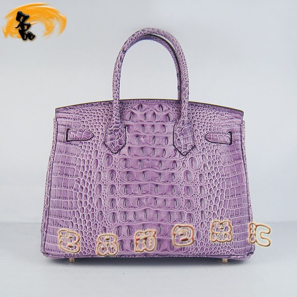 6088 Hermes手提包 Hermes Birkin 鉑金包 愛馬仕女包 鱷魚頭紋(30) 紫色金扣