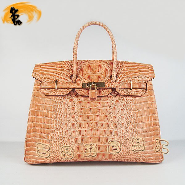 6089 愛馬仕女包 Hermes手提包 Hermes Birkin 鉑金包 鱷魚頭紋(35) 橙色金扣