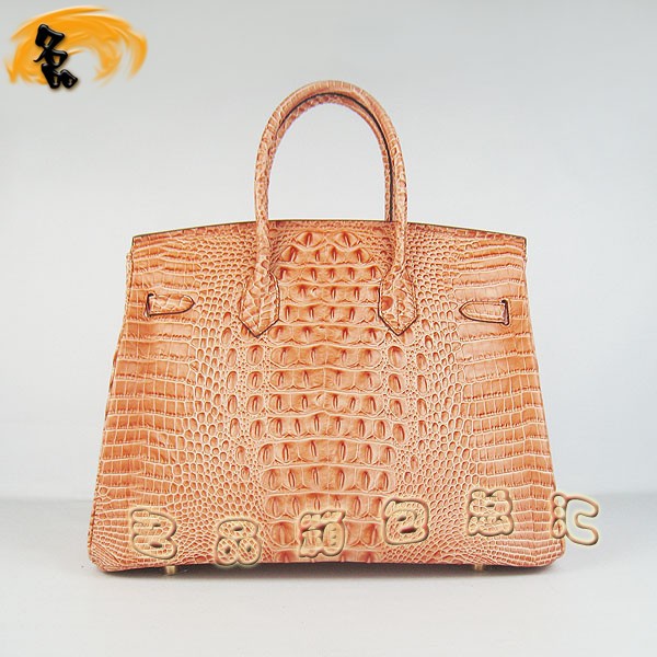 6089 愛馬仕女包 Hermes手提包 Hermes Birkin 鉑金包 鱷魚頭紋(35) 橙色金扣