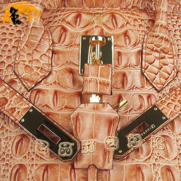 6089 愛馬仕女包 Hermes手提包 Hermes Birkin 鉑金包 鱷魚頭紋(35) 橙色金扣